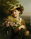 Bouquet Canvas Paintings - Young Beauty with Bouquet